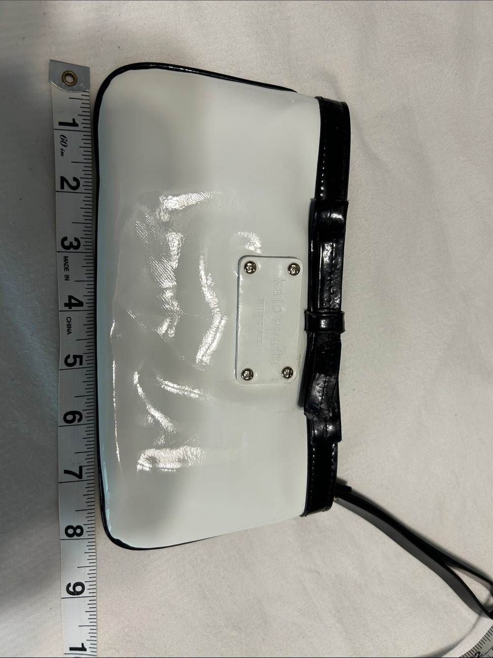 Vintage Kate Spade White Patent Wristlet with Black Trim